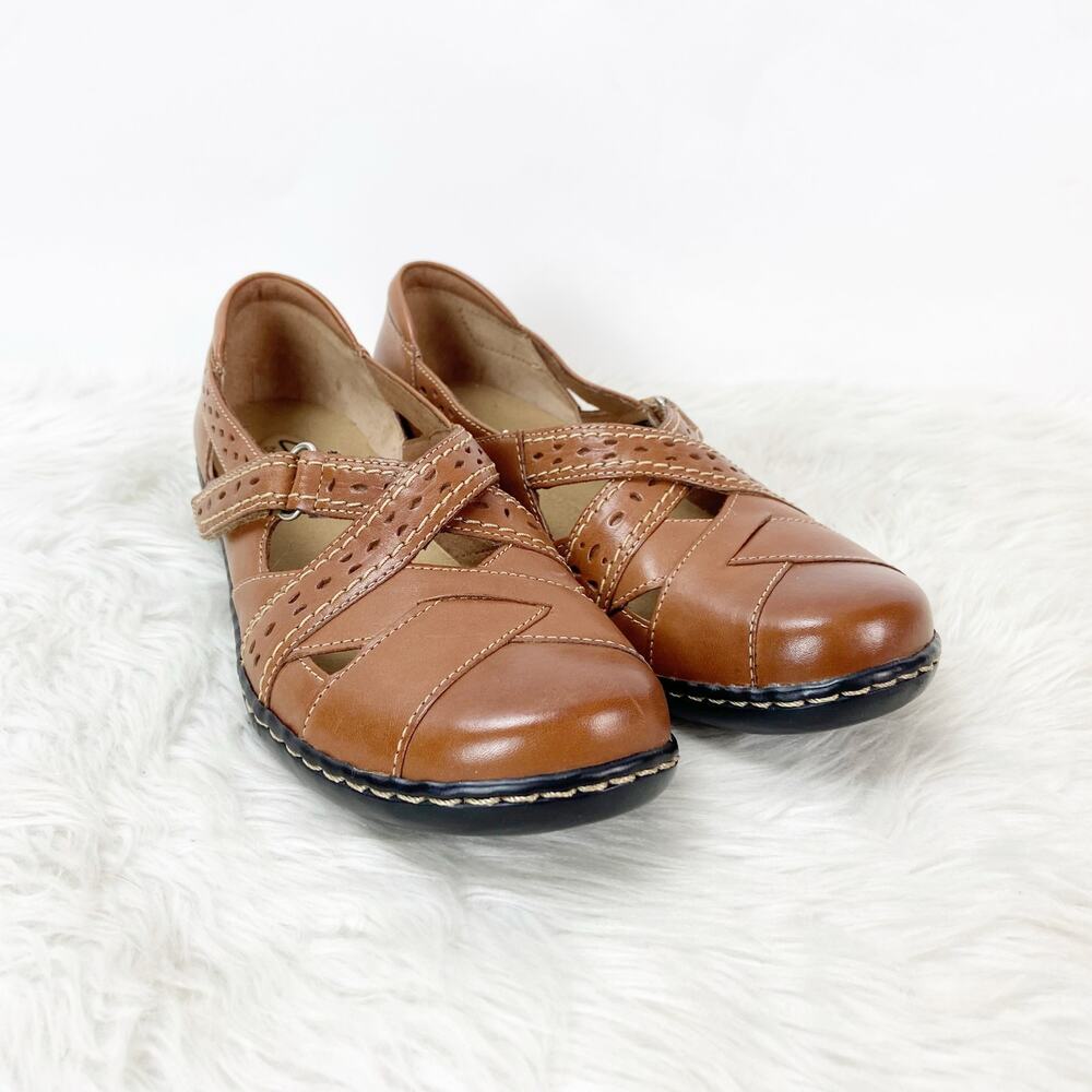 Clarks Bendables 9 M Womens Tan Leather Ashland Spin Q Mary Jane Comfort Shoes - Picture 2 of 13